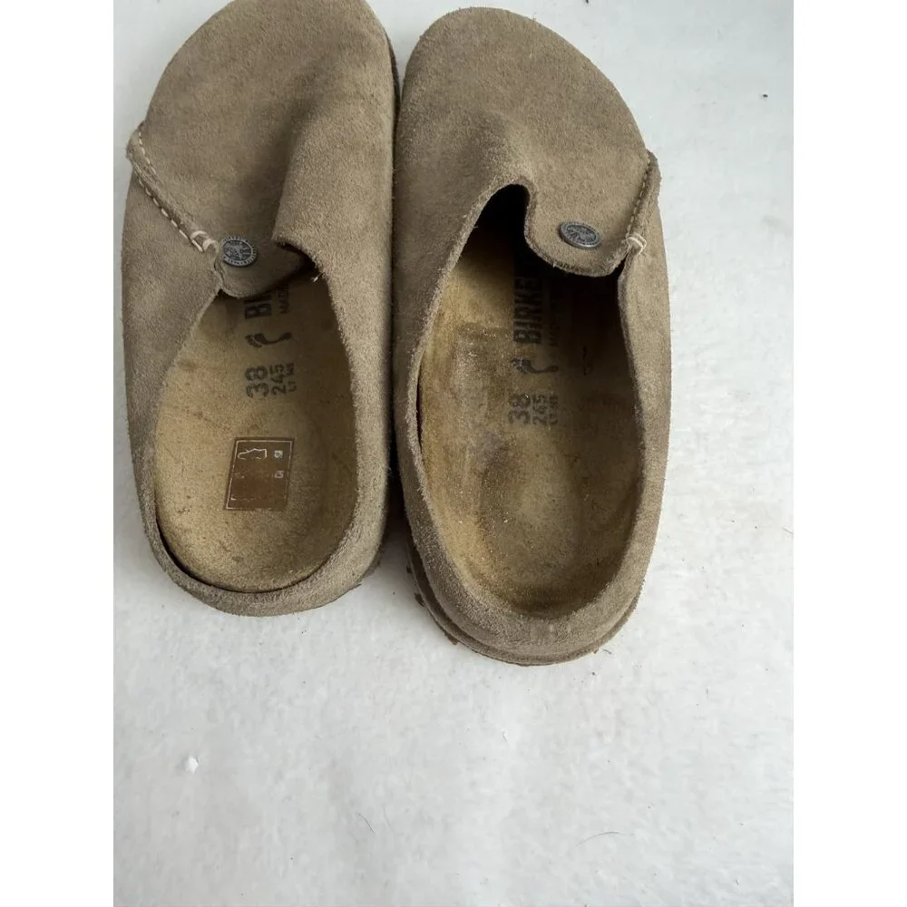 Birkenstock Zermatt Premium Suede Leather Tan Beige Sz 38 7-7.5 Clog Slip On Y2K - Picture 5 of 10